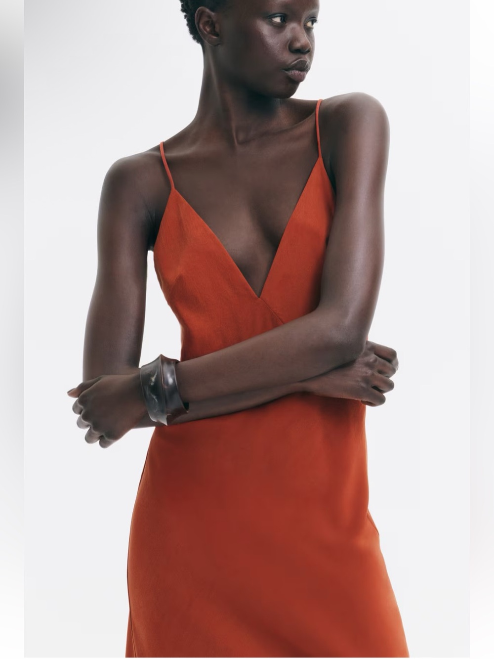 H&M EDITION NWT DARK ORANGE BEAD-DETAIL CRÊPE DRESS SIZE SMALL - Picture 5 of 9